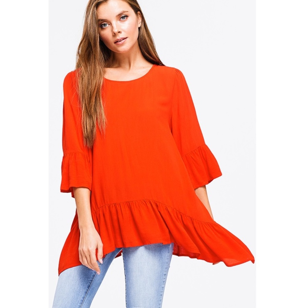 NWT Ruffled Round Neck Boho Tunic Top - Picture 7 of 8
